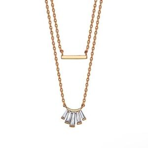 Energy Rose Gold Plated Cubic Zirconia and Bar Layered Pendant Necklace NWT